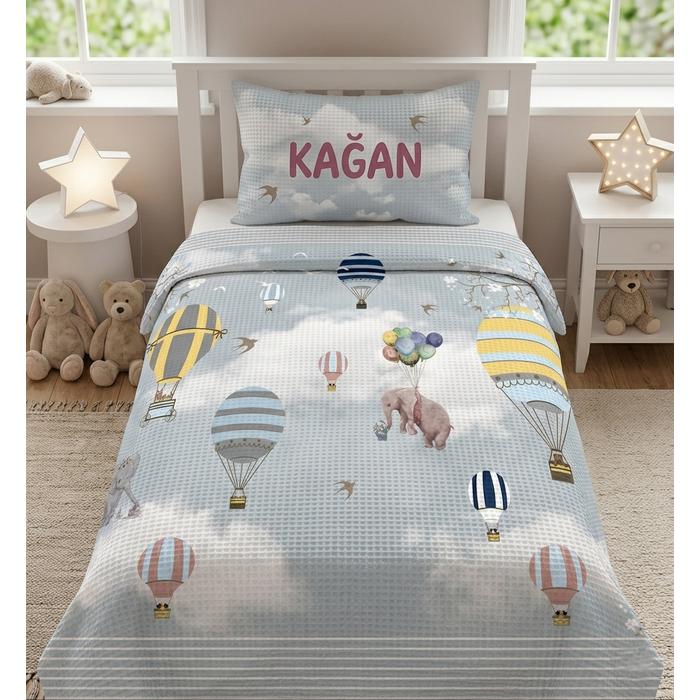 UÇAN BALONLU TEK KİŞİLİK PİKE VE YASTIK 