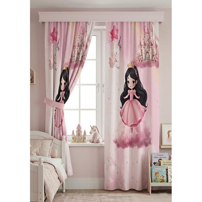 PRENSES ŞATO DESENLİ ÇOCUK ODASI FON PERDE